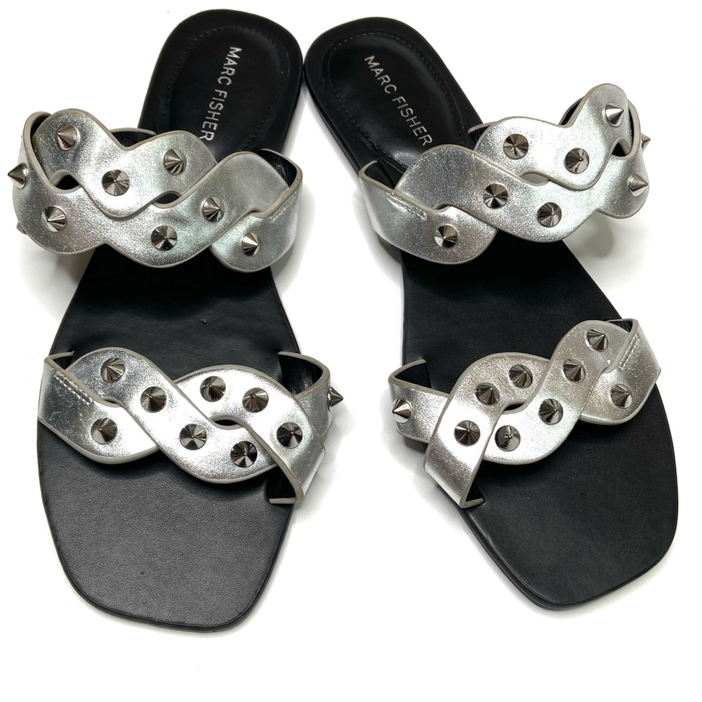 MARC FISHER Bodil Silver Studded Slide Sandal - Picture 2 of 16